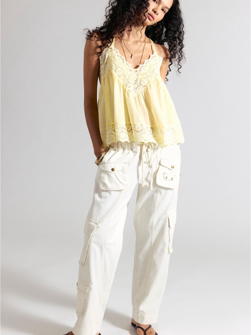Free People Cream Cargo Jumpsuit-Style Relaxed Pants XS